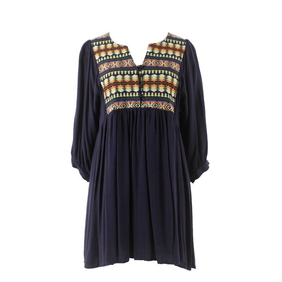 Umgee Dresses & Skirts - Umgee Sz S Navy Blue Multi Applique Front Gathered Cotton Poly Flowing Dress